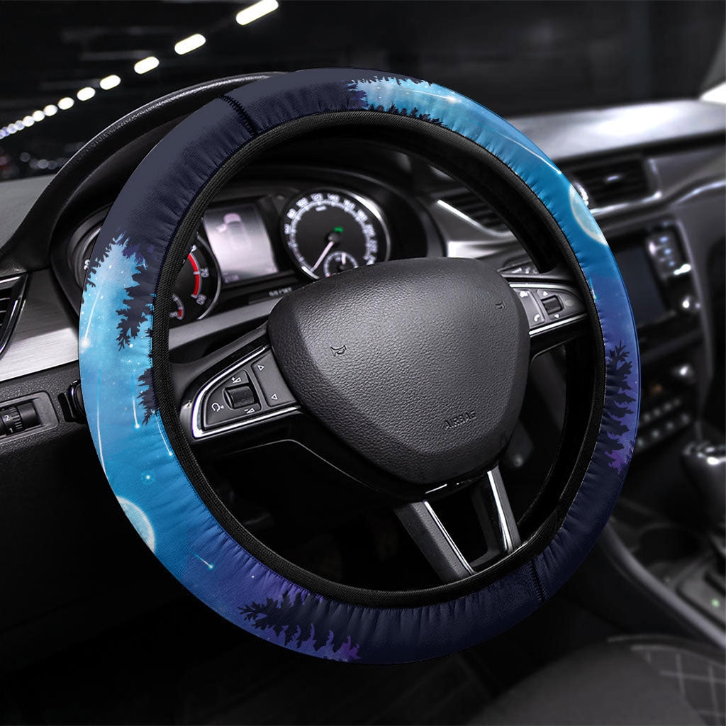 Perseid Meteor Shower Steering Wheel Cover Starry Sky Above The Trees