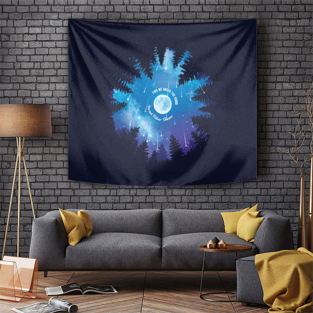Perseid Meteor Shower Tapestry Starry Sky Above The Trees