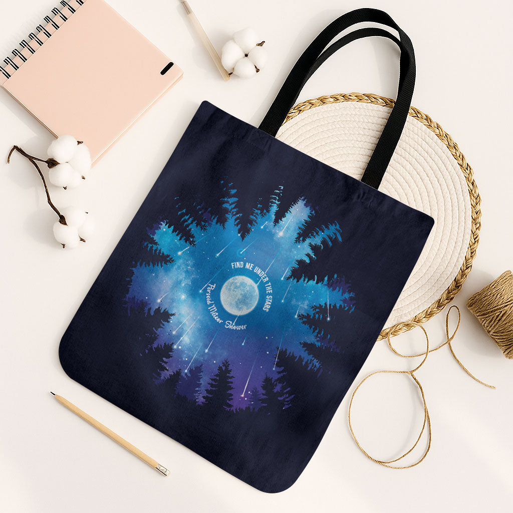 Perseid Meteor Shower Tote Bag Starry Sky Above The Trees