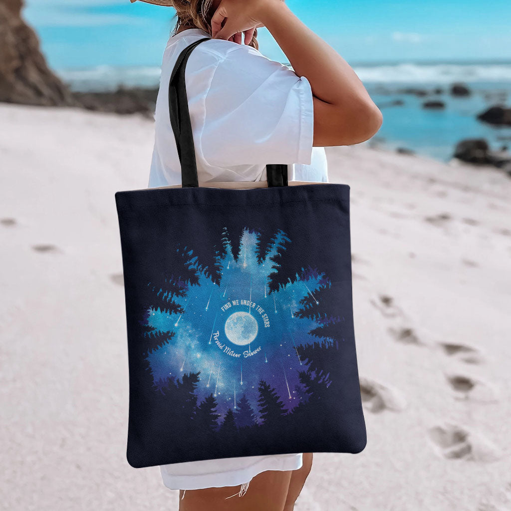 Perseid Meteor Shower Tote Bag Starry Sky Above The Trees