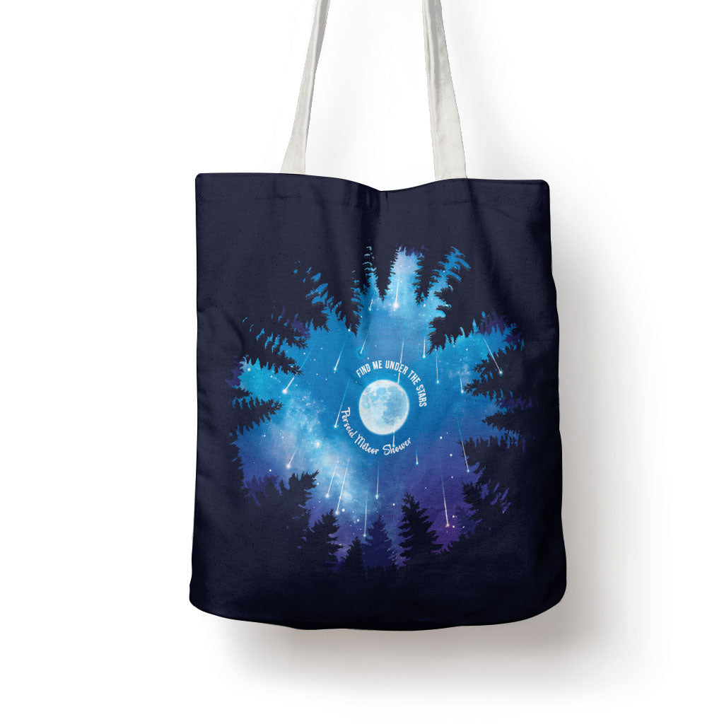 Perseid Meteor Shower Tote Bag Starry Sky Above The Trees