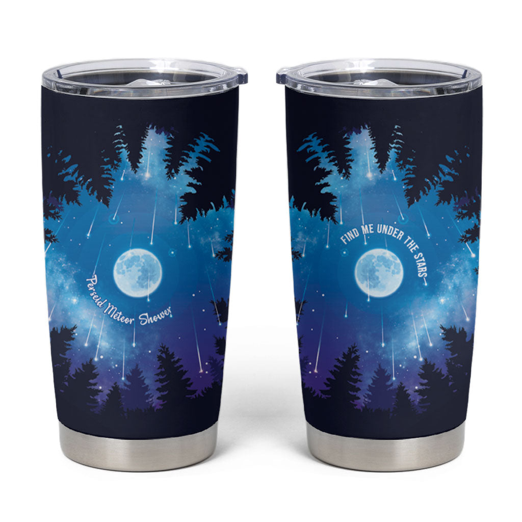 Perseid Meteor Shower Tumbler Cup Starry Sky Above The Trees