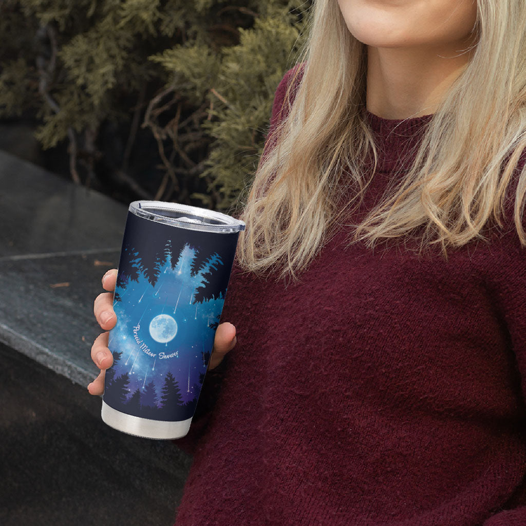 Perseid Meteor Shower Tumbler Cup Starry Sky Above The Trees