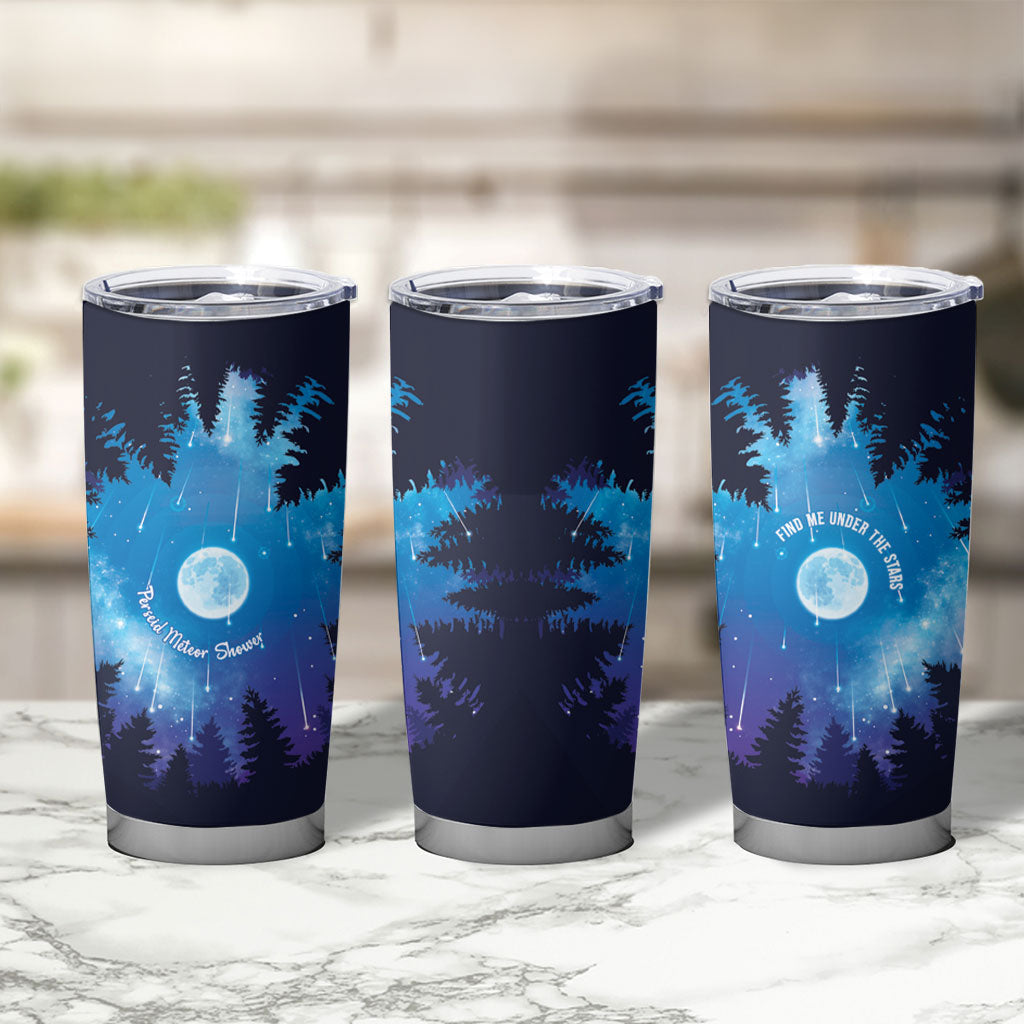 Perseid Meteor Shower Tumbler Cup Starry Sky Above The Trees
