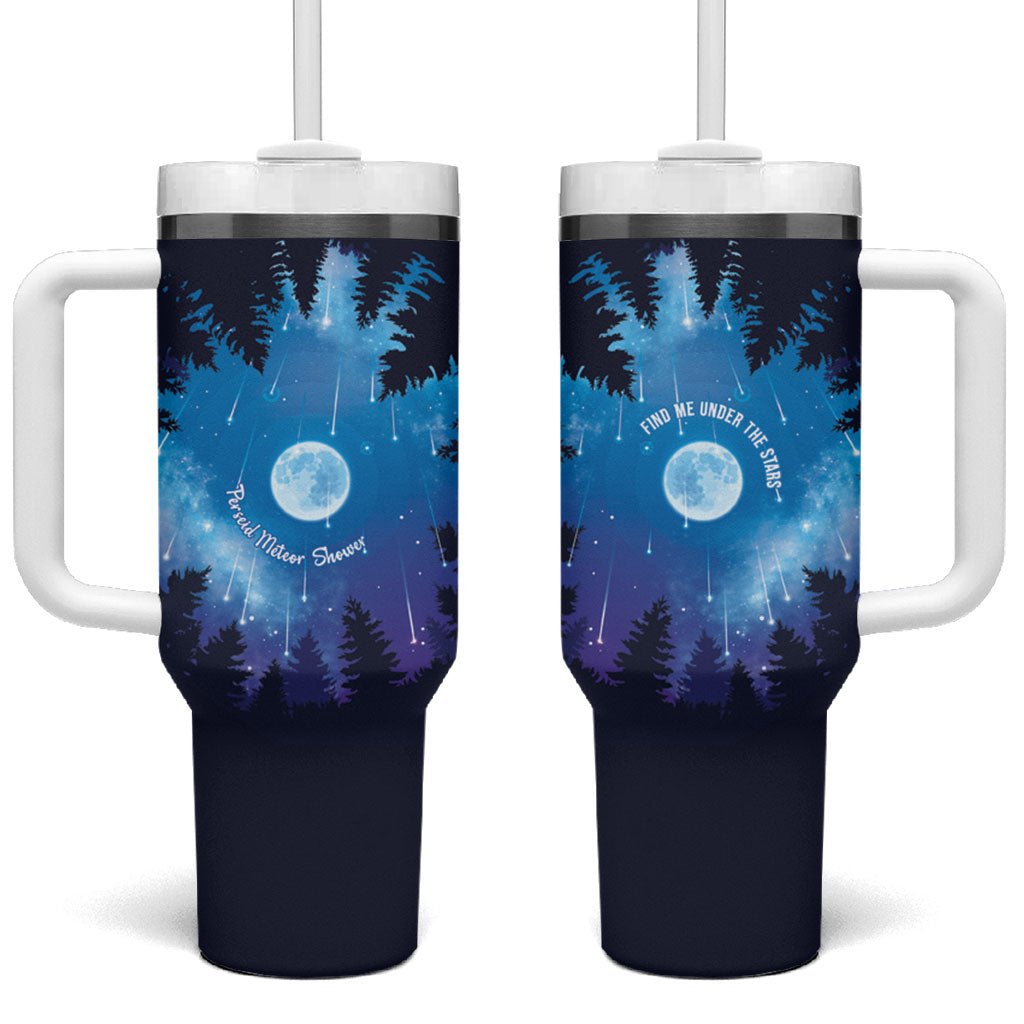 Perseid Meteor Shower Tumbler With Handle Starry Sky Above The Trees