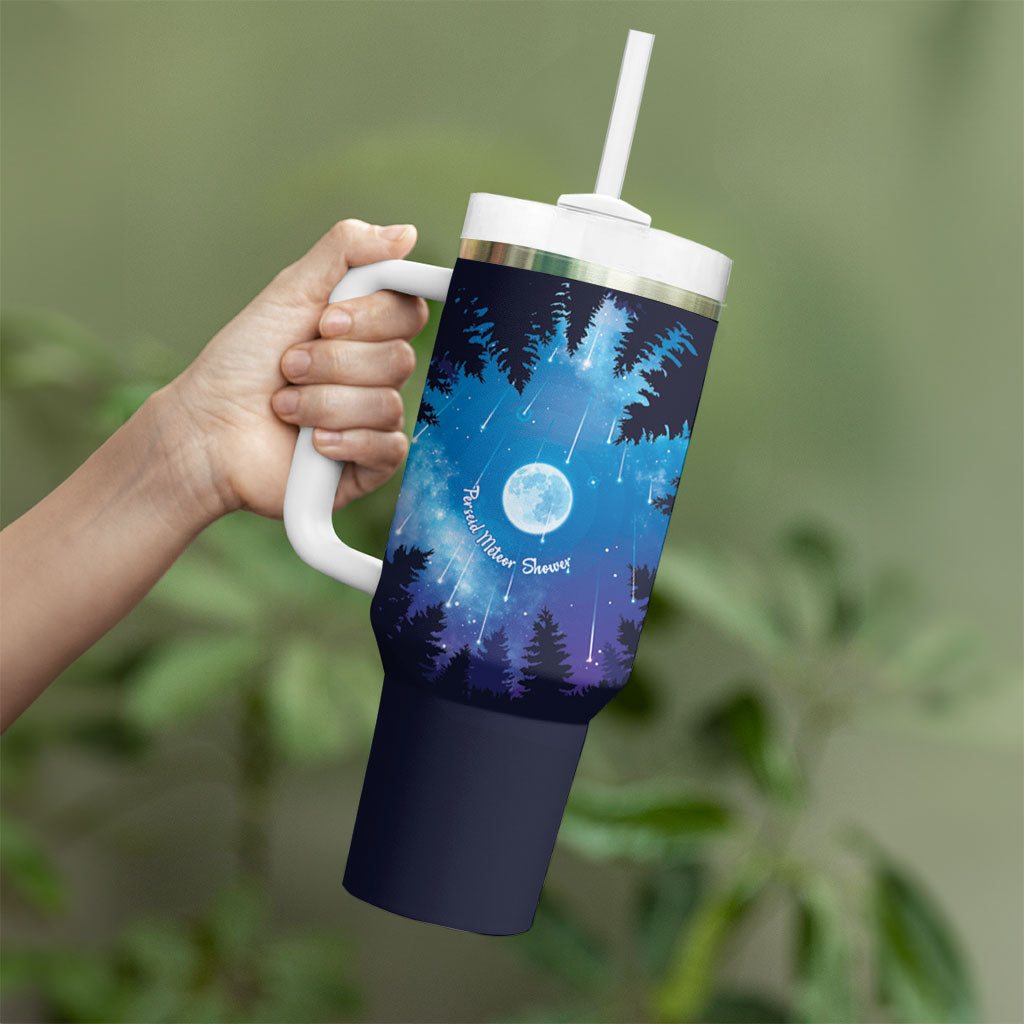 Perseid Meteor Shower Tumbler With Handle Starry Sky Above The Trees