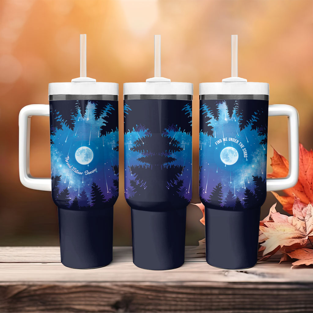 Perseid Meteor Shower Tumbler With Handle Starry Sky Above The Trees