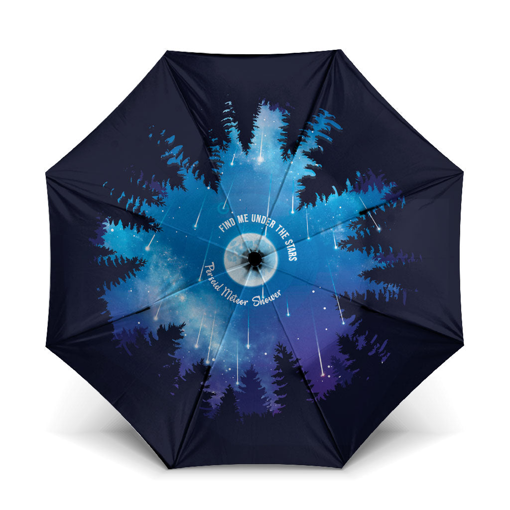 Perseid Meteor Shower Umbrella Starry Sky Above The Trees