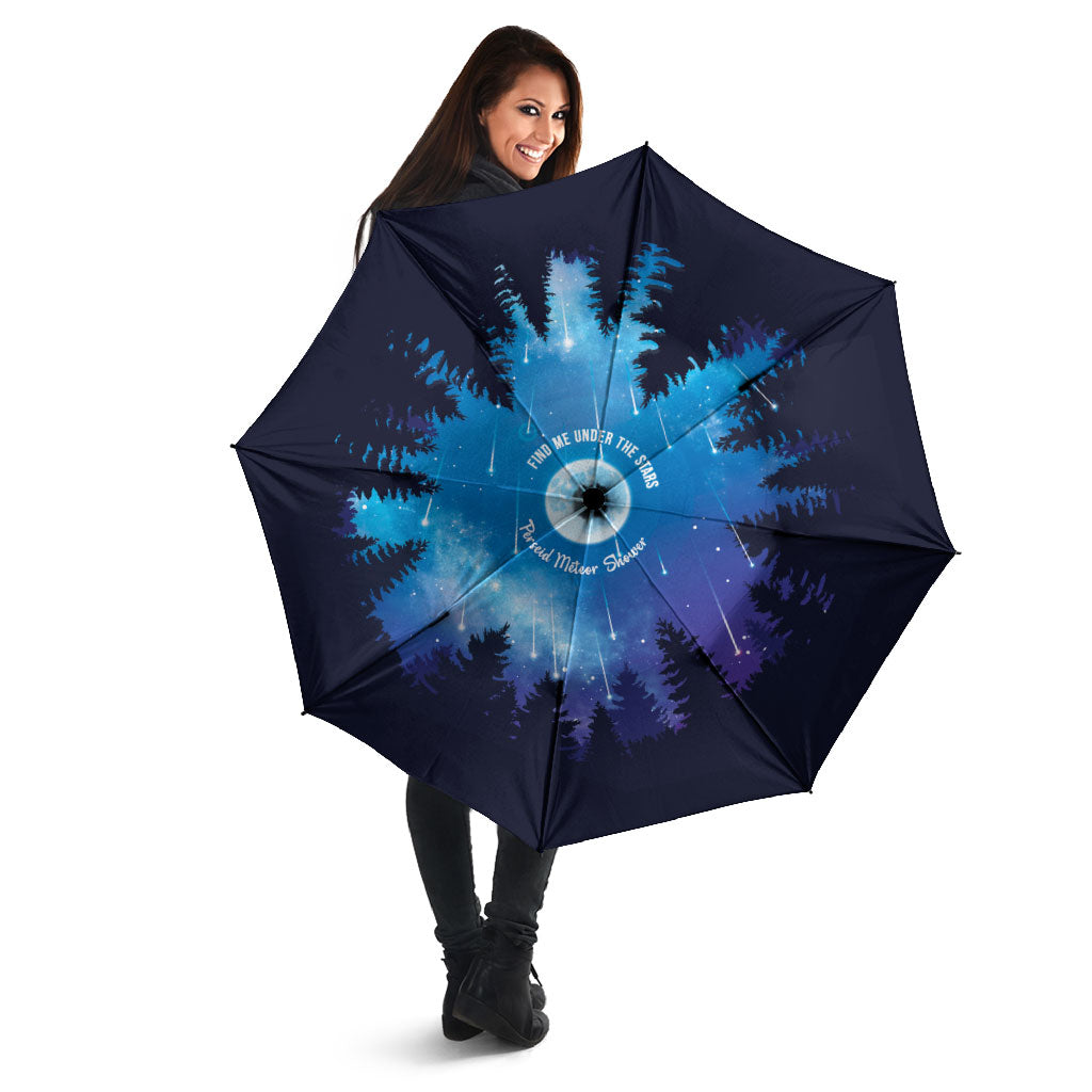 Perseid Meteor Shower Umbrella Starry Sky Above The Trees