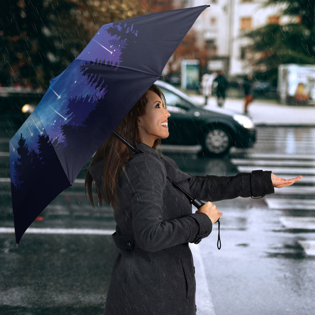 Perseid Meteor Shower Umbrella Starry Sky Above The Trees