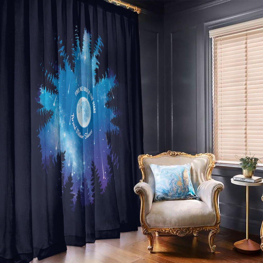 Perseid Meteor Shower Window Curtain Starry Sky Above The Trees