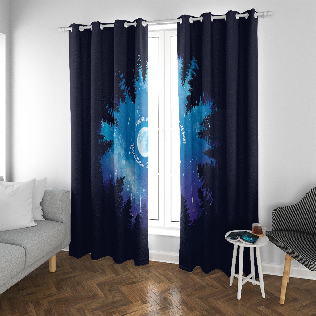Perseid Meteor Shower Window Curtain Starry Sky Above The Trees