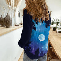 Perseid Meteor Shower Women Casual Shirt Starry Sky Above The Trees