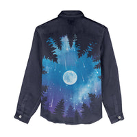 Perseid Meteor Shower Women Casual Shirt Starry Sky Above The Trees