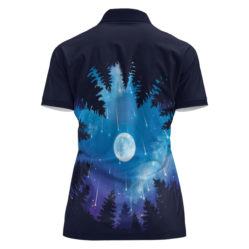 Perseid Meteor Shower Women Polo Shirt Starry Sky Above The Trees