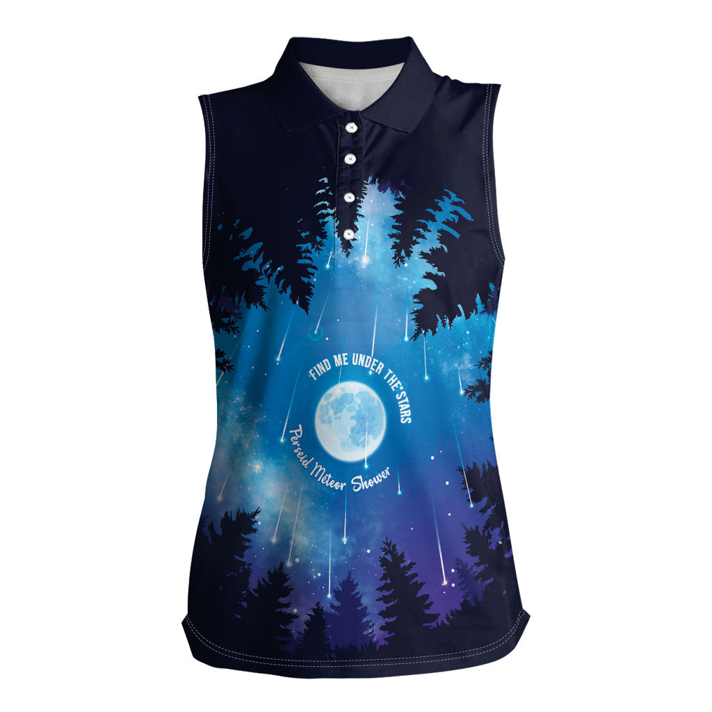 Perseid Meteor Shower Women Sleeveless Polo Shirt Starry Sky Above The Trees