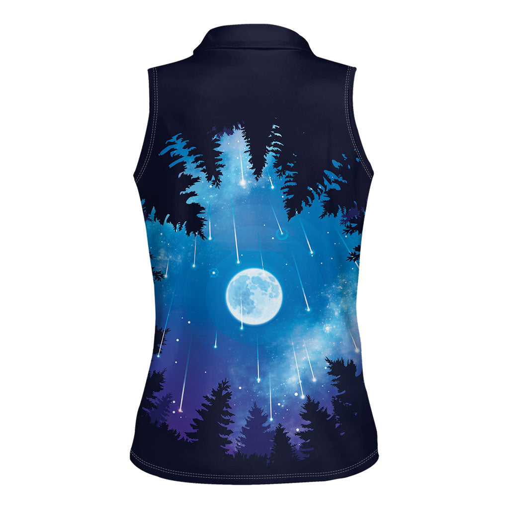 Perseid Meteor Shower Women Sleeveless Polo Shirt Starry Sky Above The Trees