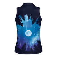 Perseid Meteor Shower Women Sleeveless Polo Shirt Starry Sky Above The Trees