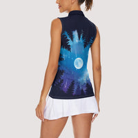 Perseid Meteor Shower Women Sleeveless Polo Shirt Starry Sky Above The Trees
