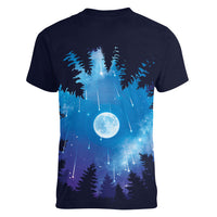 Perseid Meteor Shower Women V-Neck T-Shirt Starry Sky Above The Trees