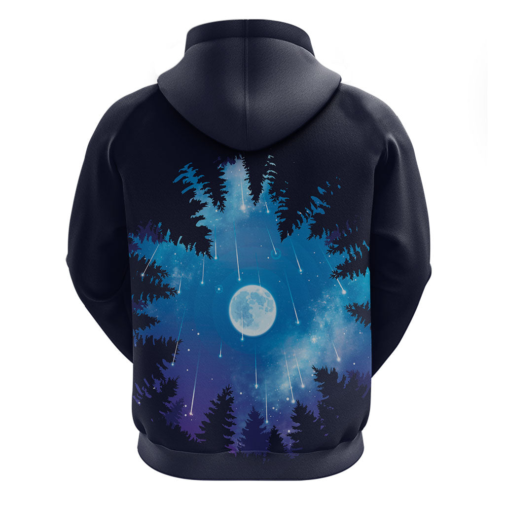 Perseid Meteor Shower Zip Hoodie Starry Sky Above The Trees