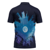 Perseid Meteor Shower Zipper Polo Shirt Starry Sky Above The Trees