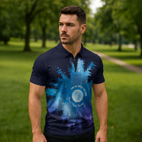 Perseid Meteor Shower Zipper Polo Shirt Starry Sky Above The Trees