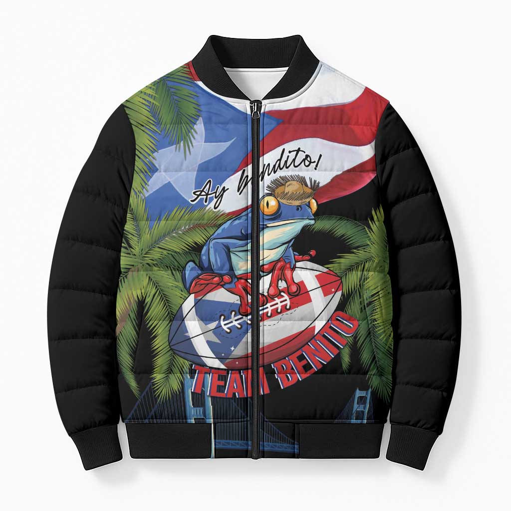 Ay Bendito! Benito Bowl Proud Boricua Bomber Puffer Jacket