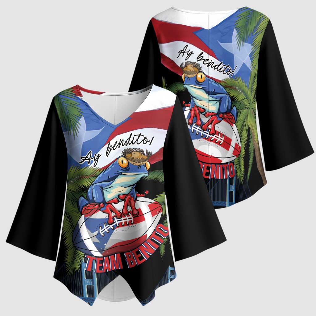 Ay Bendito! Benito Bowl Proud Boricua Kimono Sleeve Blouse