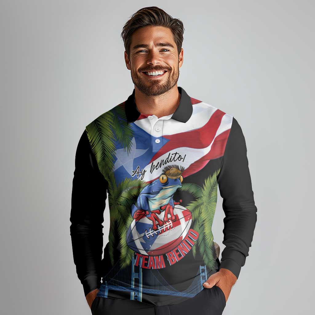 Ay Bendito! Benito Bowl Proud Boricua Long Sleeve Polo Shirt