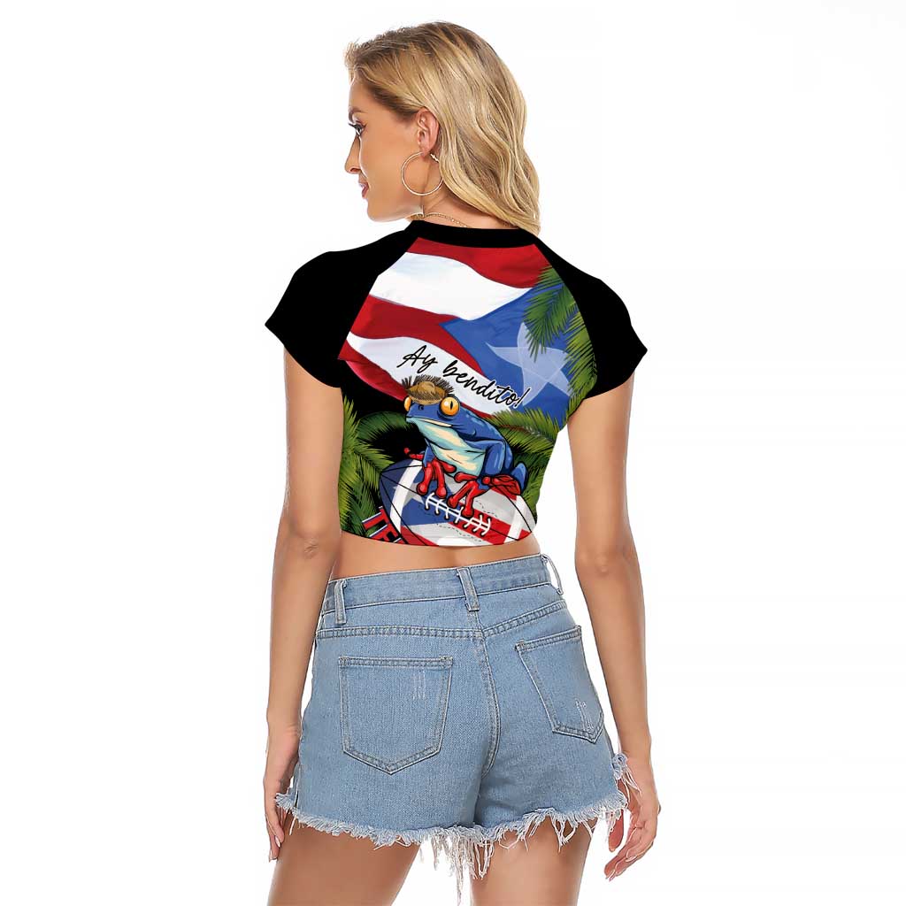 Ay Bendito! Benito Bowl Proud Boricua Raglan Cropped T Shirt