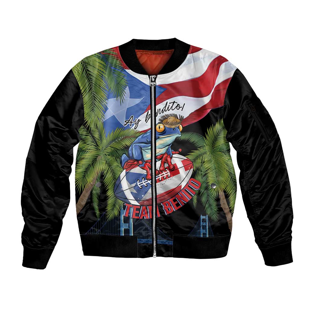 Ay Bendito! Benito Bowl Proud Boricua Sleeve Zip Bomber Jacket