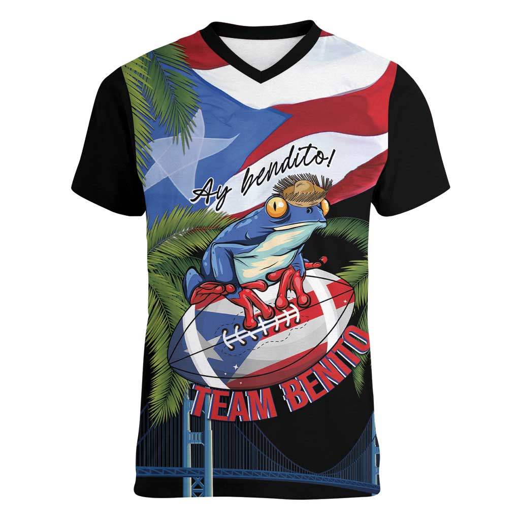 Ay Bendito! Benito Bowl Proud Boricua Women V-Neck T-Shirt