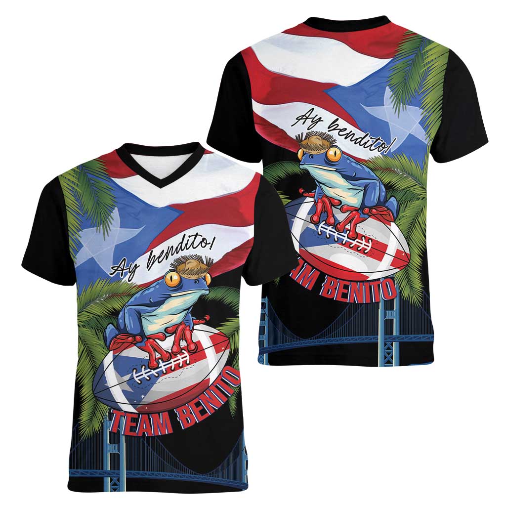Ay Bendito! Benito Bowl Proud Boricua Women V-Neck T-Shirt
