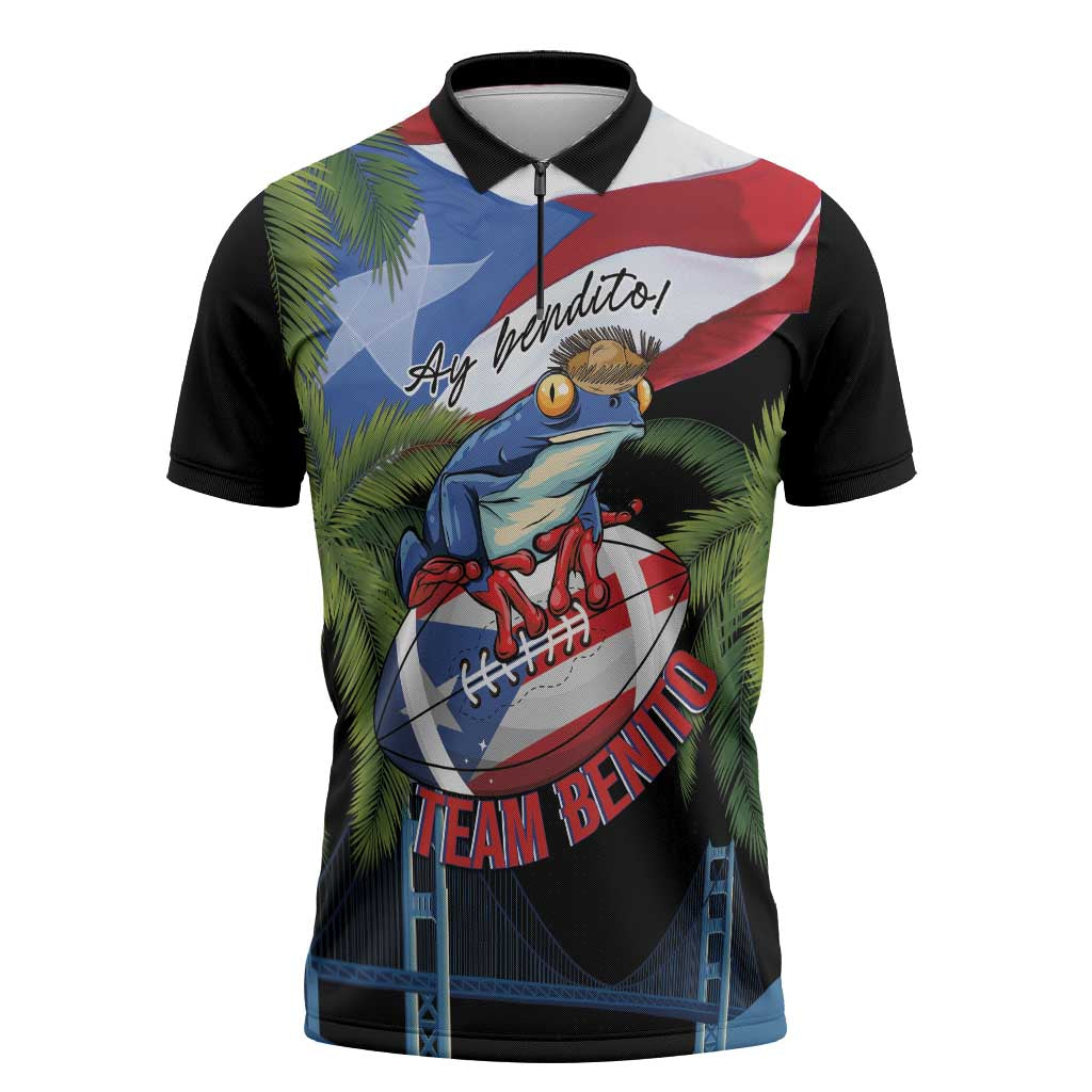 Ay Bendito! Benito Bowl Proud Boricua Zipper Polo Shirt