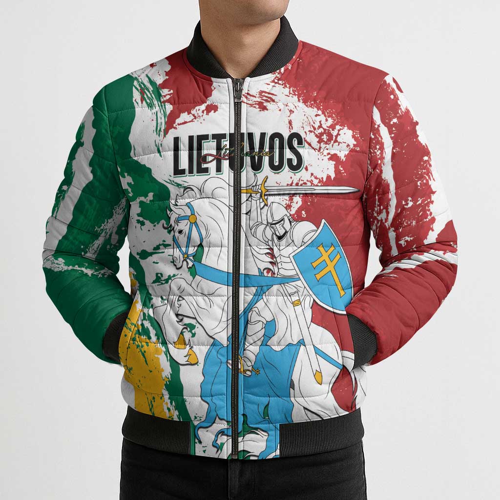 Lithuania Personalized Bomber Puffer Jacket Lietuvos Artsy Vytis