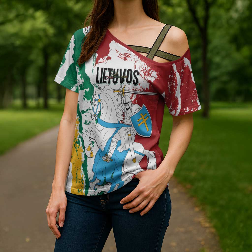 Lithuania Personalized Cross Shoulder Shirt Lietuvos Artsy Vytis
