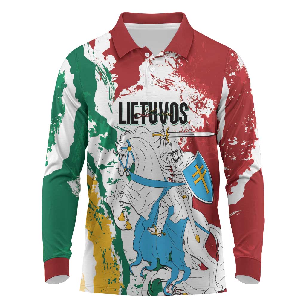Lithuania Personalized Long Sleeve Polo Shirt Lietuvos Artsy Vytis