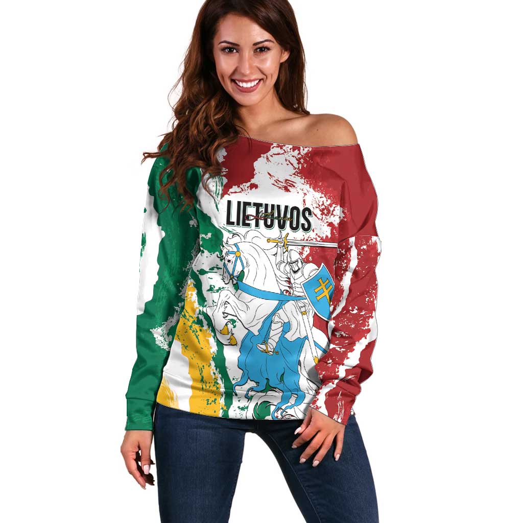 Lithuania Personalized Off Shoulder Sweater Lietuvos Artsy Vytis