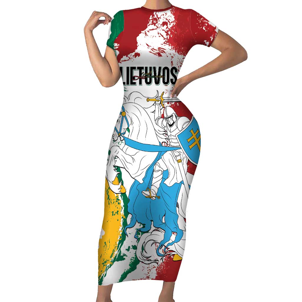 Lithuania Personalized Short Sleeve Bodycon Dress Lietuvos Artsy Vytis