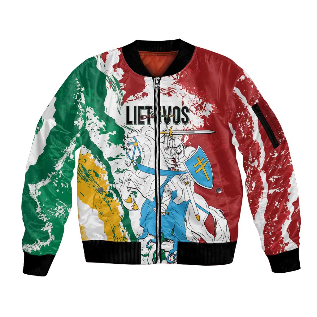 Lithuania Personalized Sleeve Zip Bomber Jacket Lietuvos Artsy Vytis