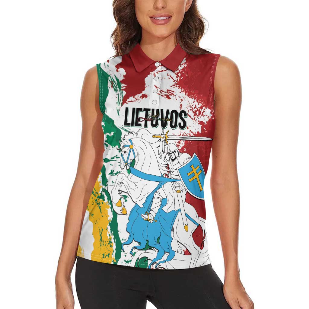 Lithuania Personalized Women Sleeveless Polo Shirt Lietuvos Artsy Vytis