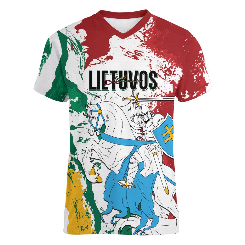 Lithuania Personalized Women V-Neck T-Shirt Lietuvos Artsy Vytis