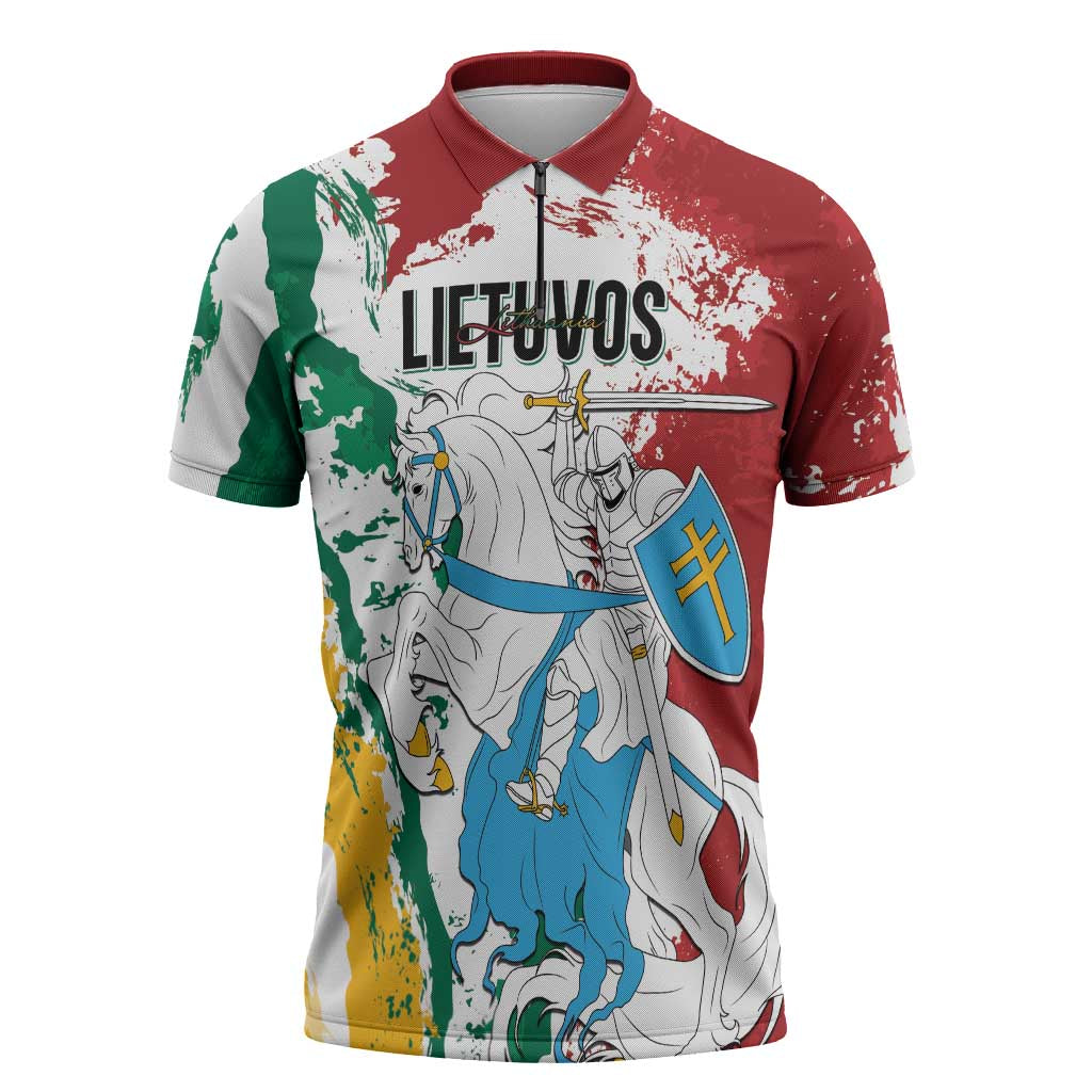 Lithuania Personalized Zipper Polo Shirt Lietuvos Artsy Vytis