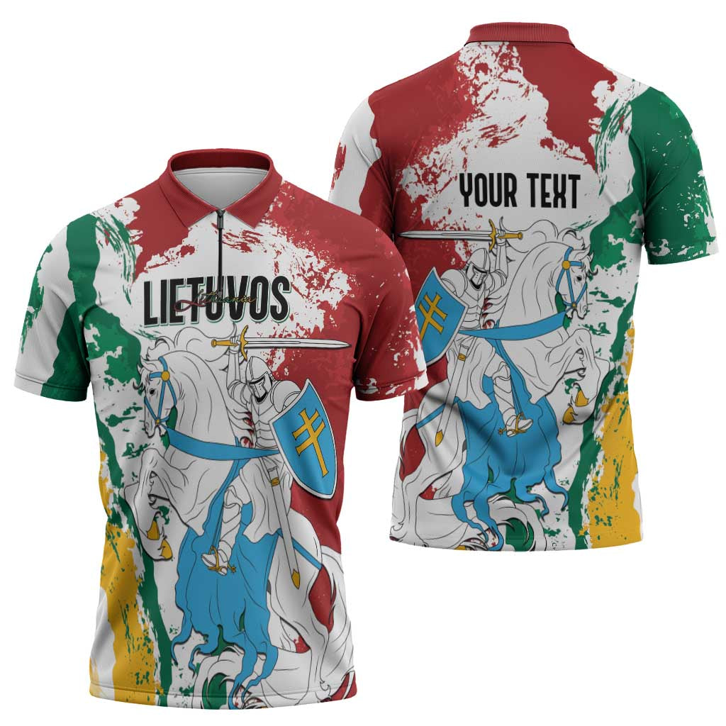 Lithuania Personalized Zipper Polo Shirt Lietuvos Artsy Vytis