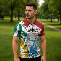 Lithuania Personalized Zipper Polo Shirt Lietuvos Artsy Vytis