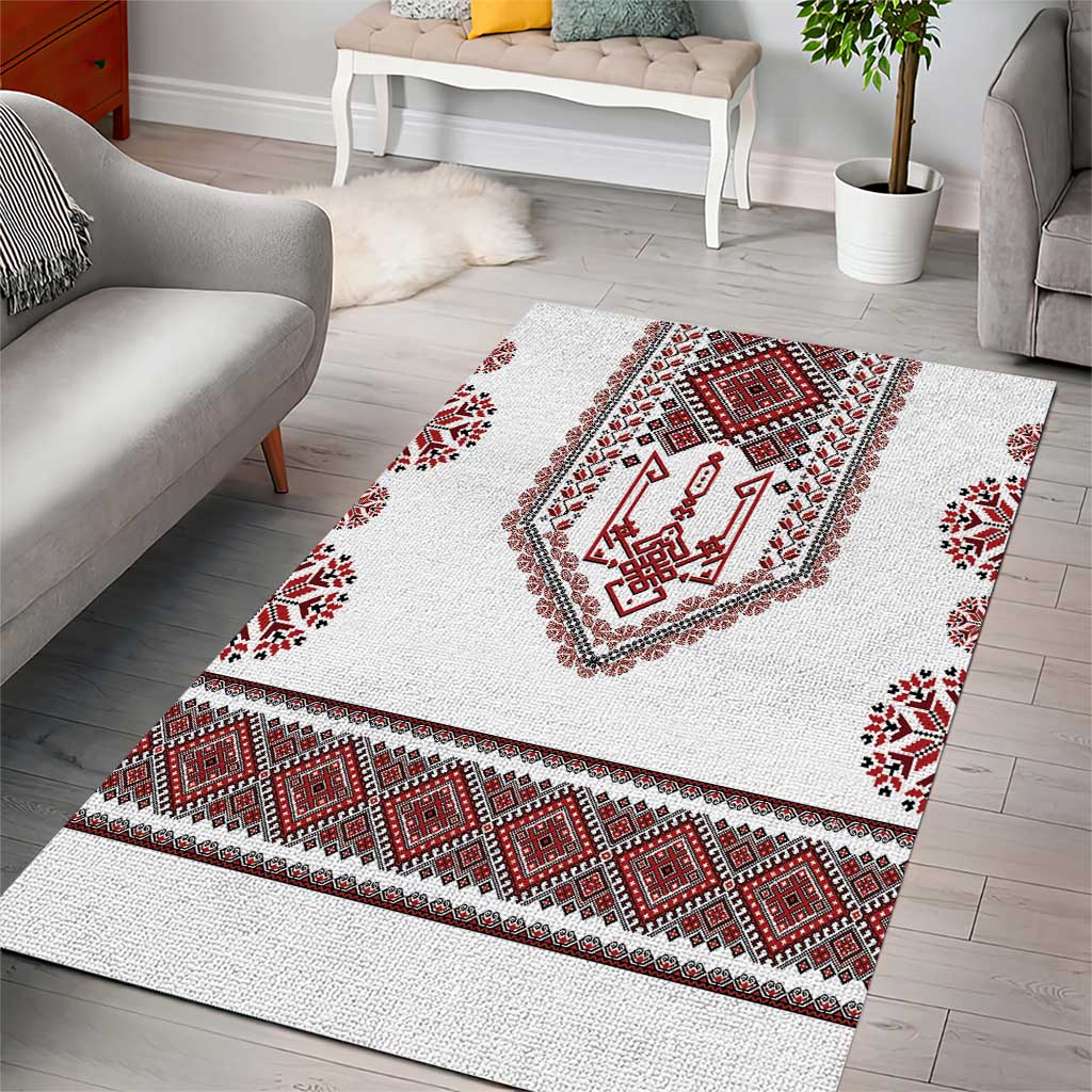 Ukraine Vyshyvanka Inspired Patterns Area Rug White