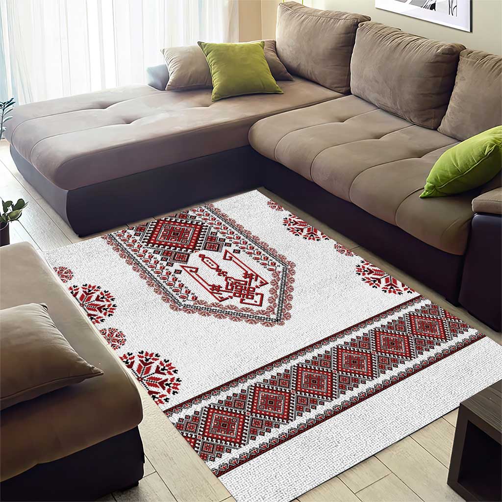 Ukraine Vyshyvanka Inspired Patterns Area Rug White