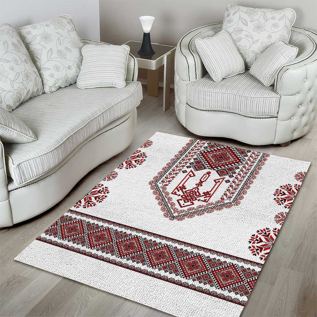 Ukraine Vyshyvanka Inspired Patterns Area Rug White