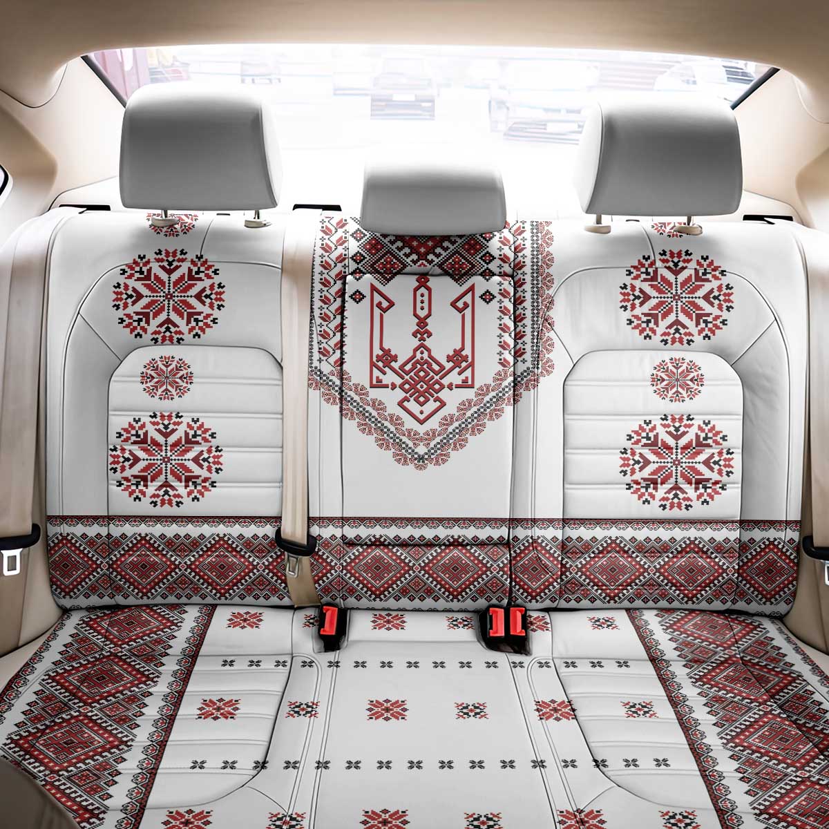 Ukraine Vyshyvanka Inspired Patterns Back Car Seat Cover White